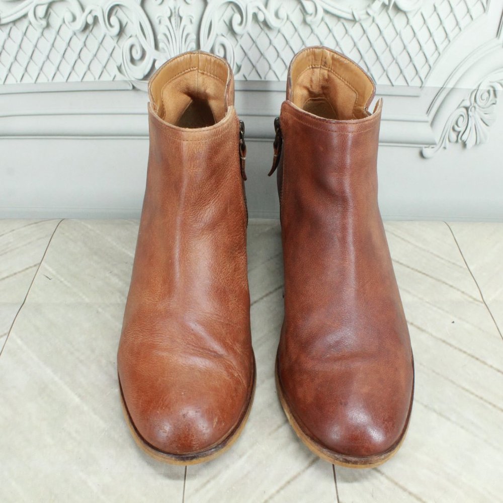 Clarks Maypearl Ramie Brown Leather Zip Block Heel Ankle Booties Size 8.5 Wide - Picture 5 of 9